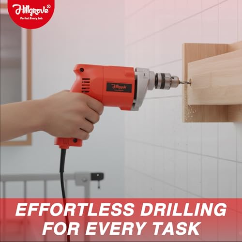 Image of Hillgrove HGCM524M1 With All Purpose 10mm Drill Machine with 5Pcs HSS Drill Bits for Making Holes in Metal /Wood /Concrete Pistol Grip Drill