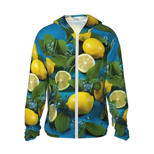 Men's Sun Protection Shirts Lemon on Blue Background Long Sleeve Sun Shirt for Fishing Running Hiking Swim