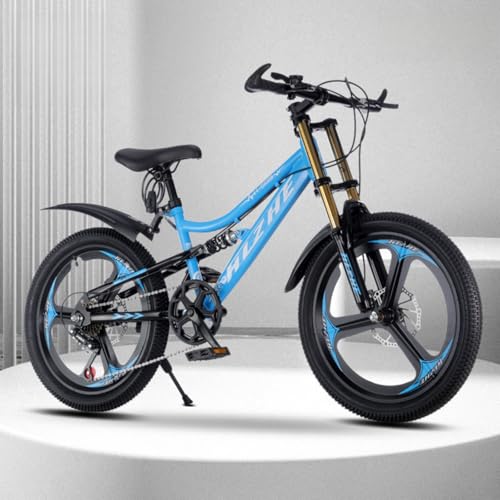 WGM18/20/22/24インチ学生用自転車マウンテンバイク男の子と女の子用自転車スピードバイク衝撃吸収ダブルディスクブレーキダークナイト (20インチ/可変速度,3枚羽根ホイール/ブルー)
