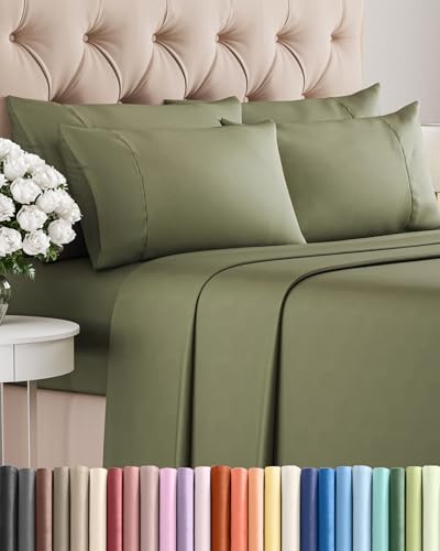 Queen 6 Piece Sheet Set - Comfy Breathable & Cooling - Ultra-Soft Hotel Luxury Bedding Set w/ 8-16 Inch Deep Pockets - 1 Flat & 1 Fitted Sheet & 4 Pillowcases - Wrinkle Free & Easy Care - Sage Green