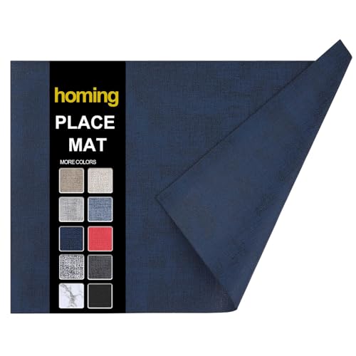 homing Faux Leather Heat Resistant Placemats Set of 6 – Waterproof Wipeable Dining PU Place Mats for Indoor & Outdoor, Easy to Clean - Dark Navy Blue