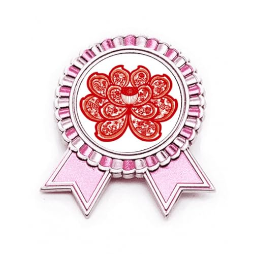 Broche rose lotus et zodiaque chinois en papier découpé idée cadeau métal