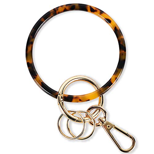 Junyuerly Bracelets Keychain for Women Acetate Bangle Key Ring Bracelet Wristlet Key Chain Gold Keyring Clip (Classic Tortoise)