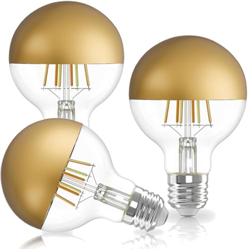 Image of Vanpus E27 LED Bulb Warm White 6W Half Chrome Light Bulb No Flicker, Vintage Edison Screw LED Bulbs 2700K, G80 Brass Half-Plated Lamp Bulb,Dimmable (Pack of 3)