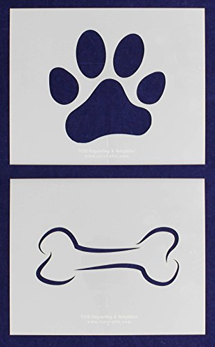 Dog Bone and Paw Print Stencils - 2 Piece Set - 8 x 10 Inches