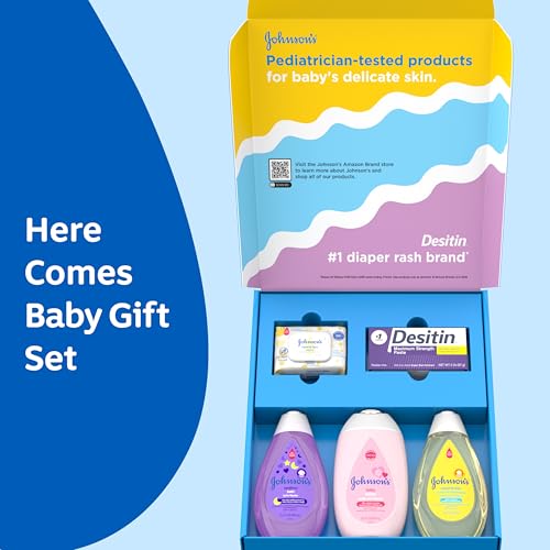 Johnson's Baby Here Comes Baby Gift Set, Baby Essentials for New Parents with Moisturizing Lotion, Bedtime Bath, Body Wash & Shampoo, Hand & Face Wipes, & Diaper Rash Cream, 5 Items - Image 3