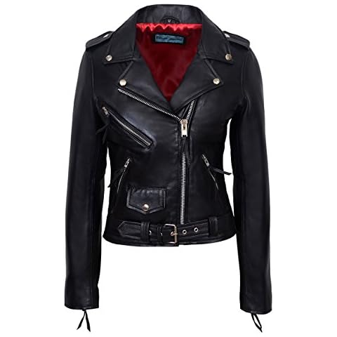 Smart Range Valentine Romance Ladies Black with Red Lining Real Leather Brando Fitted Urban Look Biker Jacket (10) Cover