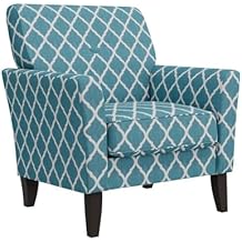 كرسي بذراعين انتقالي متسع من HL Home Furnishings Alex - كرسي أزرق مزين بتعريشة لغرف المعيشة