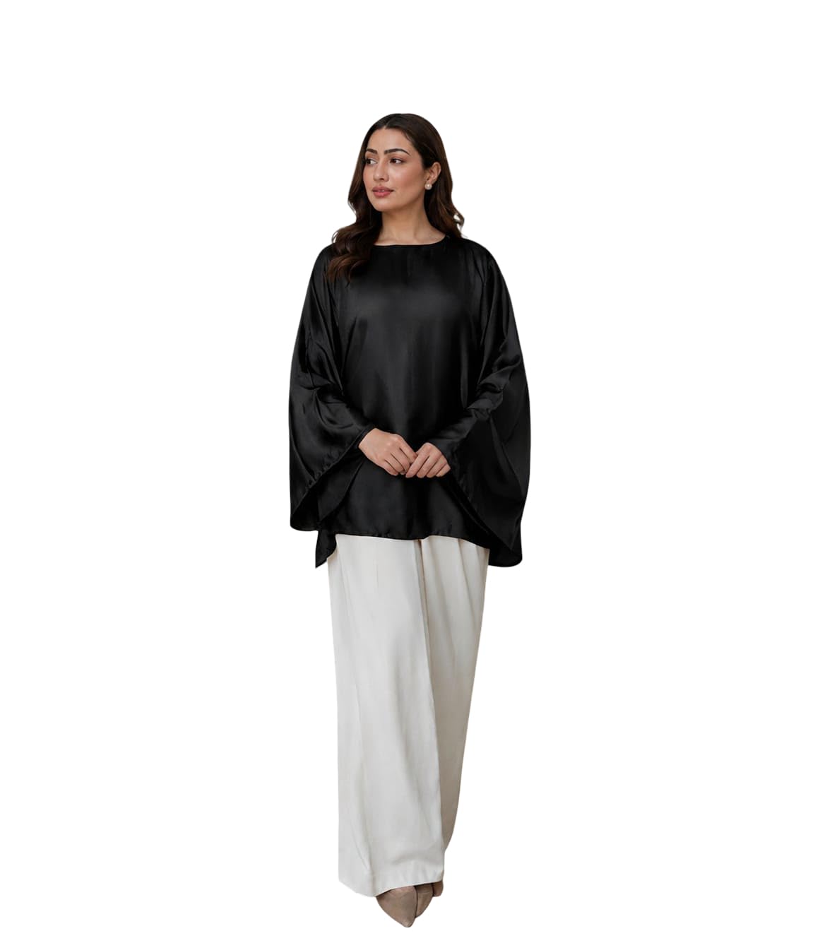 Women’s Satin Oversized Top, Batwing Sleeves, Round Neck, Relaxed Fit, Casual Chic Blouse for Women-picture-22