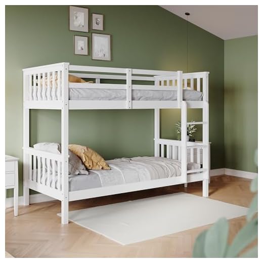 ZANOFIRA Bunk Bed with Ladder, Solid Pine Wood Bed Frame, Single 3 Foot Bed Set, Sleeper Bed For Kids Children Home, White