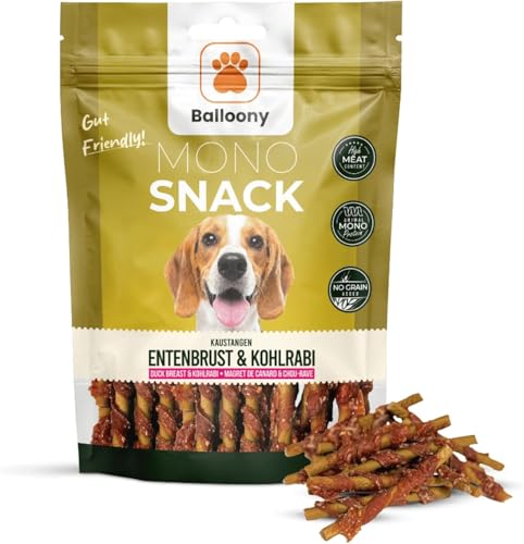 Balloony.pet Monosnack Kaustangen Entenbrust & Kohlrabi – Natürliche hundeleckerli für empfindliche Hunde – Luftgetrocknete leckerlies für Hunde (150g)