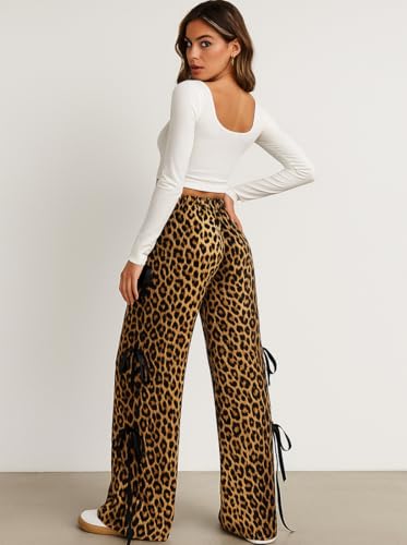 Leopard Print Wide Leg Pants for Women Baggy Barrel Sweatpants Casual Elastic Waist Loose Straight Streetwear3