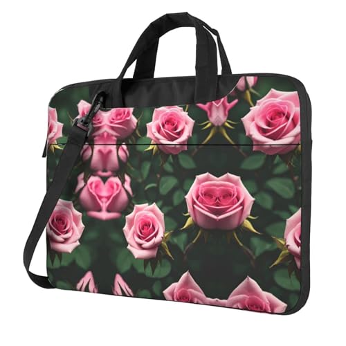 Sacoche ordinateur 15.6 pouces fleurs roses avec bandoulière et poches noires