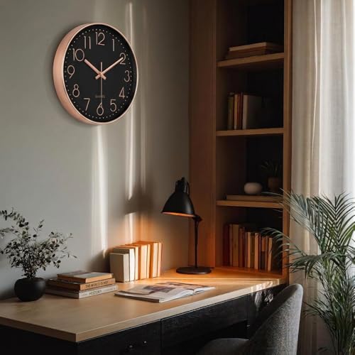 Image of STAR WORK Premium Wall Clock 10 inch Inch Silent Non-Ticking Quartz Movement | Easy to Read 3D Numbers | Modern Analog Clock for Home Decor, Living Room, Bedroom, Office (Rose Gold, 10-Inch (25Cm)