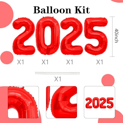 Image of 2025 Balloons Red, 40 inch Foil Red Number Balloons 2 0 2 5, New Years Decorations, 2025 Graduation Decorations, New Years Eve Party Supplies 2025, Class Of 2025 Decorations, Graduation 2025