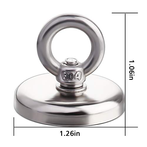 Mikede Strong Neodymium Fishing Magnets 6 Pack, 100 Lbs(45Kg) Pulling Force Rare Earth Magnet With Countersunk Hole Eyebolt Diameter 1.26 Inch(32 Mm) For Retrieving In River And Magnetic Fishing #TOP6