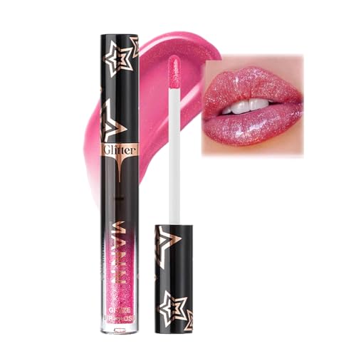 Image of Super Lustrous Glitter Lip Gloss – Hydrating & Plumping Pink Lip Gloss with Pearl Glitter, 3D Shimmer Liquid Lipstick, Moisturizing Formula, Long Lasting Non-Sticky Holographic lip Makeup