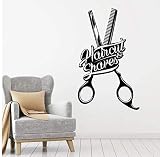 Haarschnitt Rasiert Wandtattoo Worte Kamm Schere Barber Shop Friseursalon Inneneinrichtung Vinyl Fensteraufkleber Kunstwand 57x35 cm
