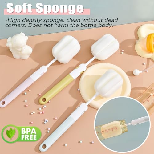 Image of Spong Bottle Brush 5PCS Cup Brushes Sponge Baby Bottle Brushes Long Handle Cup Scrubber Brush Portable Sponge Cleaning Brush (5 PCS)