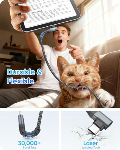 SUNGUY Right Angle USB C to USB C Cable 3FT 2Pack 60W Fast Charging USBC Cable Braided Type C Data, 90 Degree C Port Charger Cord Android Auto Carplay Compatible for iPhone 17/16/15, MacBook, Samsung — view 5