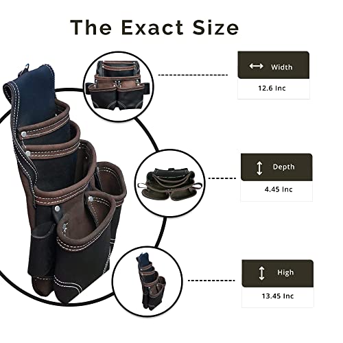 Leather Tool Pouch | Premium Quality Cow Grain Oil-Tanned Leather | Heavy Duty Carpenter Tool Pouch Bag With Reinforced Seams And 2 Snap Loops, Black #TOP4