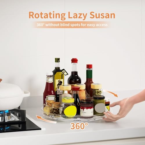 2 Pack Lazy Susan Organizer Turntable, Clear 9 Inch Rotating Organizer Tray for Cabinet Table Top, Round Non-Skid Refrig - Additional View