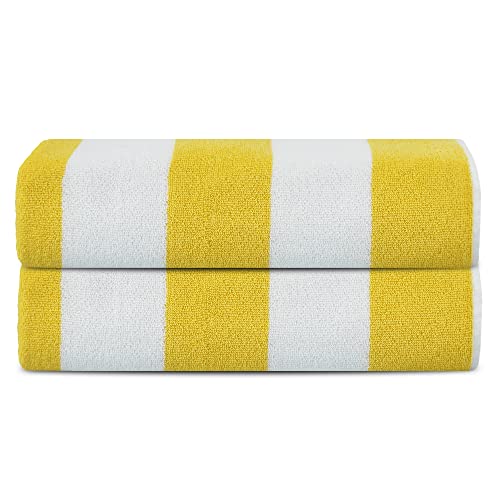 Sweet Needle Strandtücher – Gestreift Klassisch, Ringgesponnenes Poolhandtuch aus 100% Baumwolle, Frottee, Schnelltrocknend, 450 g/m², 2 Stück, für Erwachsene (Cabana – Gelb, 76 x 152 cm)