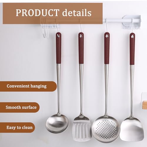 HANSGO Wok Utensils Set, Wok Spatula and Ladle with Wooden Handle, Stainless Steel Wok Tools Include Skimmer Ladle, Soup Ladle, Wok Spatula and Slotted Spatula