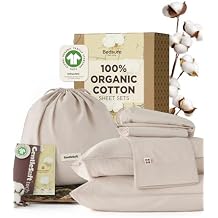 Bedsure 100% GOTS Certified Organic Cotton Sheets, Queen Sheet Set, 17" Deep Pocket Bedsheets with Corner Straps, Eco-Friendly, Soft, Breathable & Luxury PureWoven Cotton Hotel Bedding, 4PCS, Linen