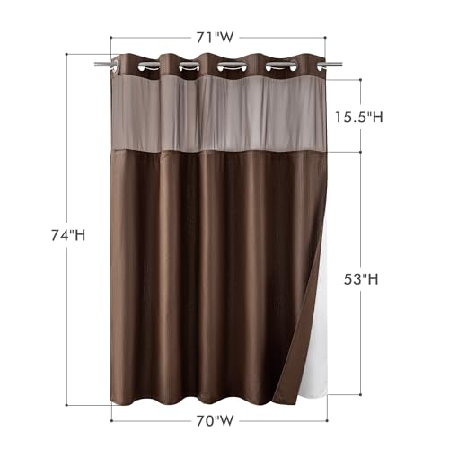 Mrs Awesome No Hook Shower Curtain with Snap-in Liner, Embossed Waffle Design Fabric Shower Curtain for Bathroom, Soft & Lightweight, 71x74, Chocolate by Mrs Awesome - Image 2