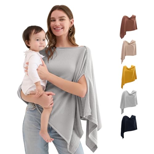 Momcosy授乳カバー、通気性のあるプライバシーポンチョ、多目的授乳ショール、ポータブル授乳カバー, グレー, One Size（Amazon）