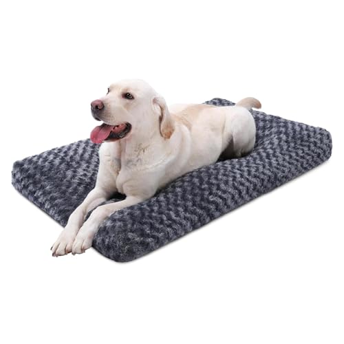 KSIIA Washable Dog Bed Deluxe Plush Dog Crate Beds Comfy Kennel Pad Anti-Slip Pet Sleeping Mat for Large, Jumbo, Medium, Small Dogs Breeds, 41" x 27", Dark Grey Dark Grey 41.0"L x 27.0"W x 4