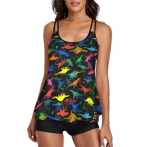 Ensemble Bikini avec Short de Garçon Motif Dinosaures et Robe Extensible