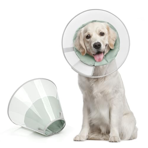 Supet Upgraded Dog Cone with Soft Liner, 20% Lighter Plastic Elizabeth Collar After Surgery to Stop Licking, for Spay Neuter Skin Problems Recovery, for Small Medium Active Large Dogs(Green,L)