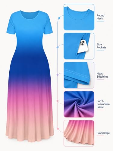 Image of PinkPatty Women's Plus Size Maxi Dresses Short Sleeve Sundress Summer T-Shirt Beach Long Dress with Pockets