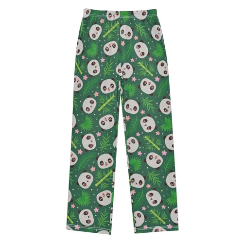 Panda Palm Leaves Floral Boys Long Pants Soft Trousers Elastic Waist Kids Lounge Bottoms with Pockets S-XL