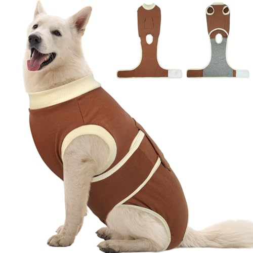 Image of Kuoser Dog Recovery Suit, Soft & Breathable Fabric, Anti Licking, Cone Alternative, Brown, XX-Large (70+ LB)
