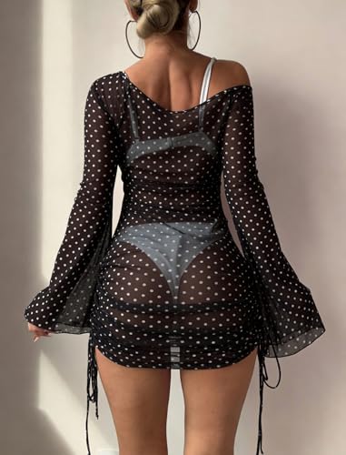 Image of ZAFUL Womens Swimsuit Cover Up Dress Off Shoulder Hollow Coverup Bathing Suit Mesh Swim Beach Dress
