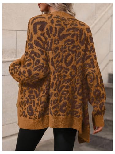 Image of SOLY HUX Women's Leopard Print Cardigan Sweaters Button Down V Neck Long Sleeve Fuzzy Cardigans