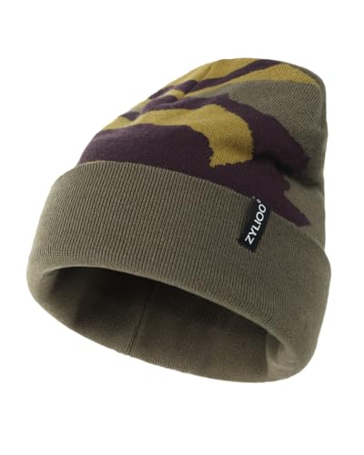 XXL/XL/L/M/S, gorros de punto con puños, gorra grande acanalada para cabezas grandes, gorra de reloj de invierno pequeña, Verde camuflaje suelto, XXL/3XL