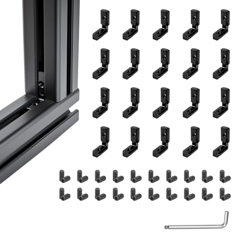Image of 3030 Series Aluminum Extrusion Inside Corner Brackets - 20 Sets Black Brackets for 8mm T-Slot, CNC /Robotics Frame Accessories