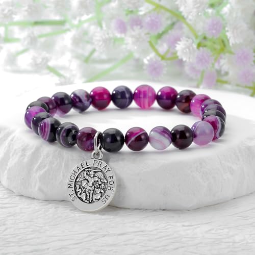 PARTNER St. Michael Archangel Medal Gifts for Women Guardian Angel Medallion Amethyst Bracelet Catholic Saint Michael Jewelry Enemy of Satan Religious Gifts4