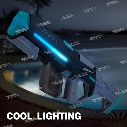 Image of VikriDA 2 in 1 (Manual /Automatic) Electric Water Gun for Holi with Free Extra Rechargeable Battery, Auto Suction Water, Water Guns for Adults, Automatic Water Gun with Lights & 32FT Range -Multicolor