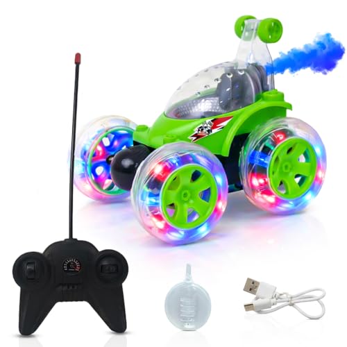 Image of NHR Launch RC Stunt Car for Kids, 360 Rotating Remote Control Car with Smoke Spray, Music & Lights, High-Speed Rechargeable Toy Vehicle Gift for Boys & Girls (2+ Years, Green)