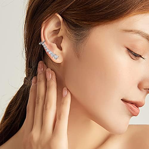 KRFY 925 Sterling Silver Post Stud Earrings for Women Cartilage Ear Cuffs Hoop Climber Crawler Earrings Cubic Zirconia Hypoallergenic Piercing Earrings 14K Gold Plated in Silver Gold