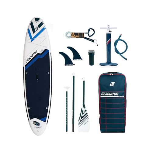  Gladiator Wind SUP Board Pro  per windsurf, stand up paddling, kayak  Fusion Dropstitch 26 psi  con maniglia per il trasporto, corda bungee  blu bianco  1 tavola con accessori