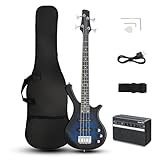 Ktaxon 36 Inch Bass Guitar 4 String Electric Bass Guitar with Dual Connectivity & Portable Power 15W Amp, Excellent Tone, Exquisite Craftsmanship and Ergonomic Body Design for Beginner(Blue)