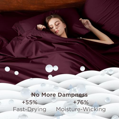 Image of Bedsure Deep Pocket King Sheets Set - Fits Mattresses Up to 21 Inches Thick - 4 Piece GentleSoft Bed Sheets, Moisture Wicking, Soft & Cooling Bedsheet & Pillowcases, Easy & Secure Fit, Red