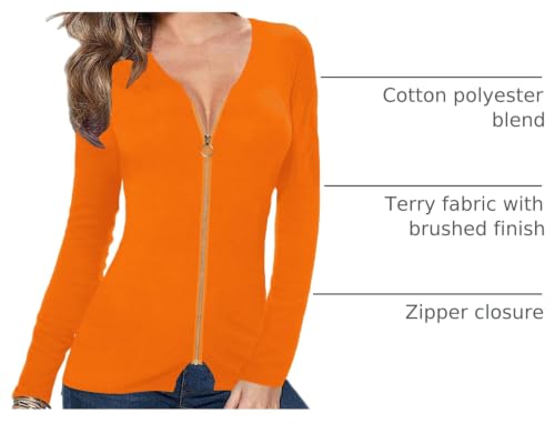 Image of Afibi Women V Neck Zip Front Long Sleeve Casual Top Blouse Shirt /Cardigan