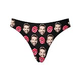 Custom Personalized Photo Printed Face Red Lip Kiss Black Novelty Women's Thong G-Strings Briefs Sho